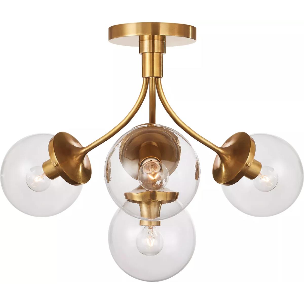 Visual Comfort Signature Collection KS4407SB-CG kate spade new york Prescott 4 Light 18 inch Soft Brass Semi-Flush Mount Ceiling Light in Clear Glass,