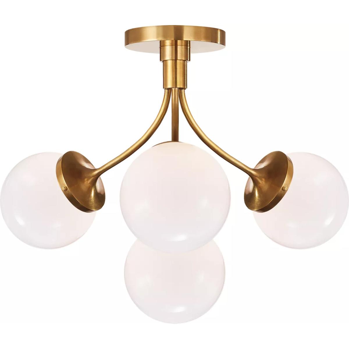 Visual Comfort Signature Collection KS4407SB-WG kate spade new york Prescott 4 Light 18 inch Soft Brass Semi-Flush Mount Ceiling Light in White Glass,