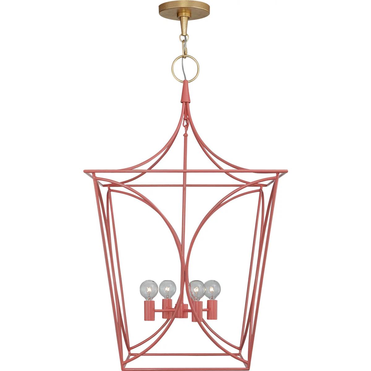 Visual Comfort Signature Collection KS5145CRL/G kate spade new york Cavanagh 4 Light 19 inch Coral and Gild Lantern Pendant Ceiling Light, Medium
