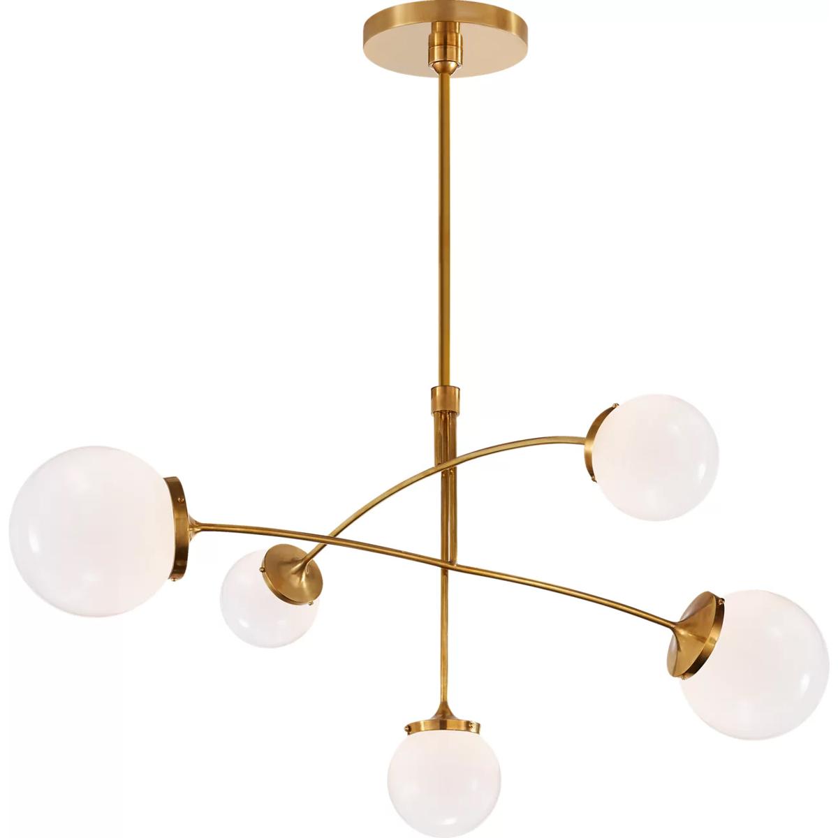 Visual Comfort Signature Collection KS5403SB-WG kate spade new york Prescott 5 Light 40 inch Soft Brass Mobile Chandelier Ceiling Light in White Glass