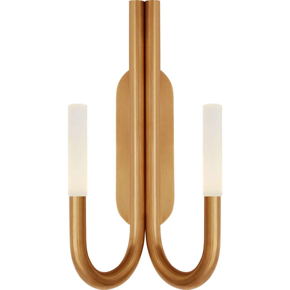 Visual Comfort Signature Collection KW2283AB-EC Kelly Wearstler Rousseau LED 10 inch Antique-Burnished Brass Double Wall Sconce Wall Light in Etched C
