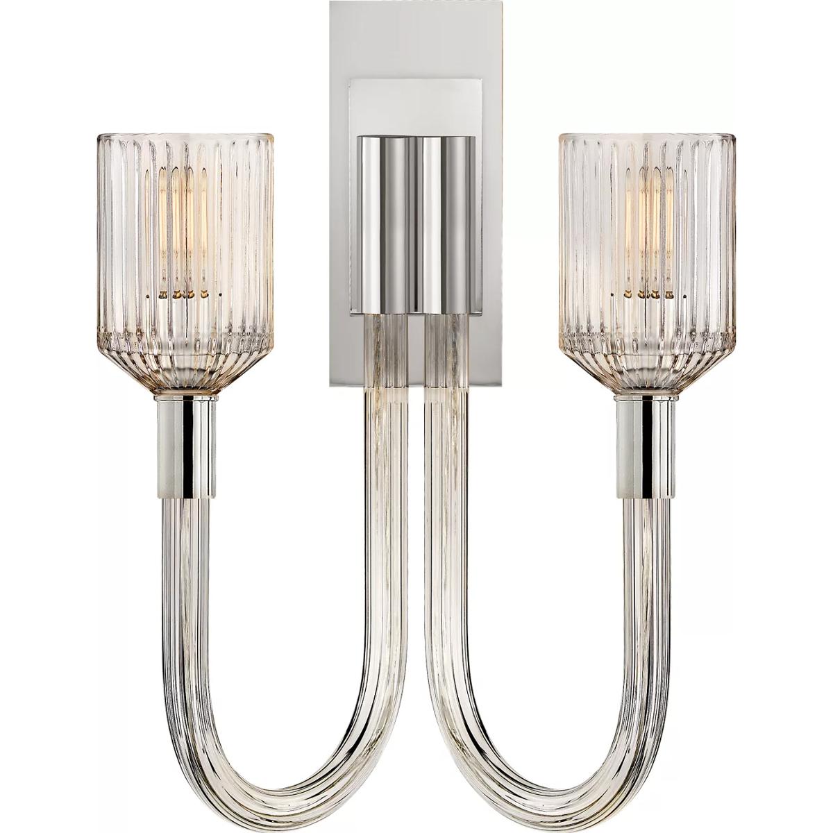 Visual Comfort Signature Collection KW2404CRB/PN Kelly Wearstler Reverie 2 Light 14 inch Clear Ribbed Glass and Polished Nickel Double Sconce Wall Lig