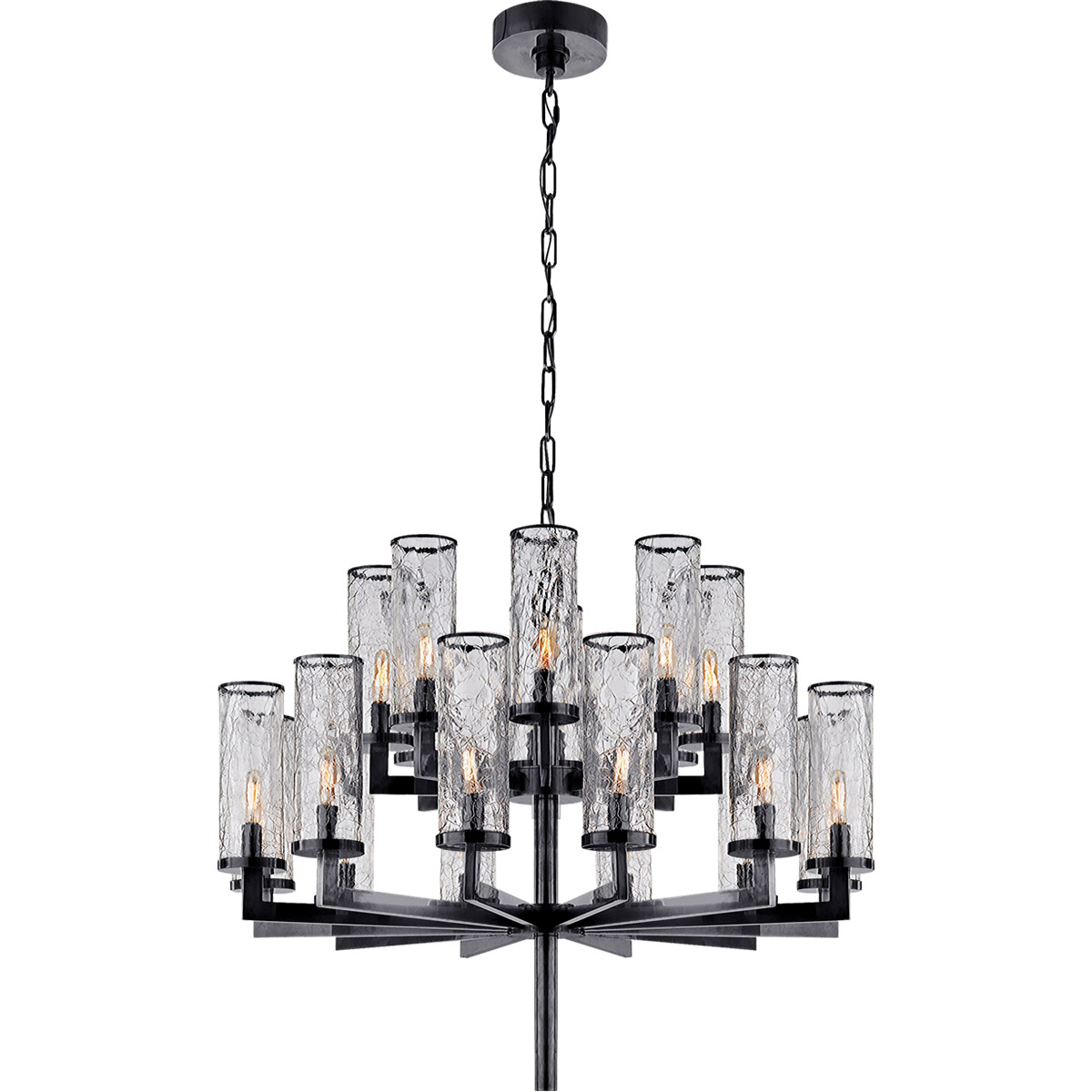 Visual Comfort Signature Collection KW5201BZ-CRG Kelly Wearstler Liaison 20 Light 34 inch Bronze Double Tier Chandelier Ceiling Light in Crackle Glass
