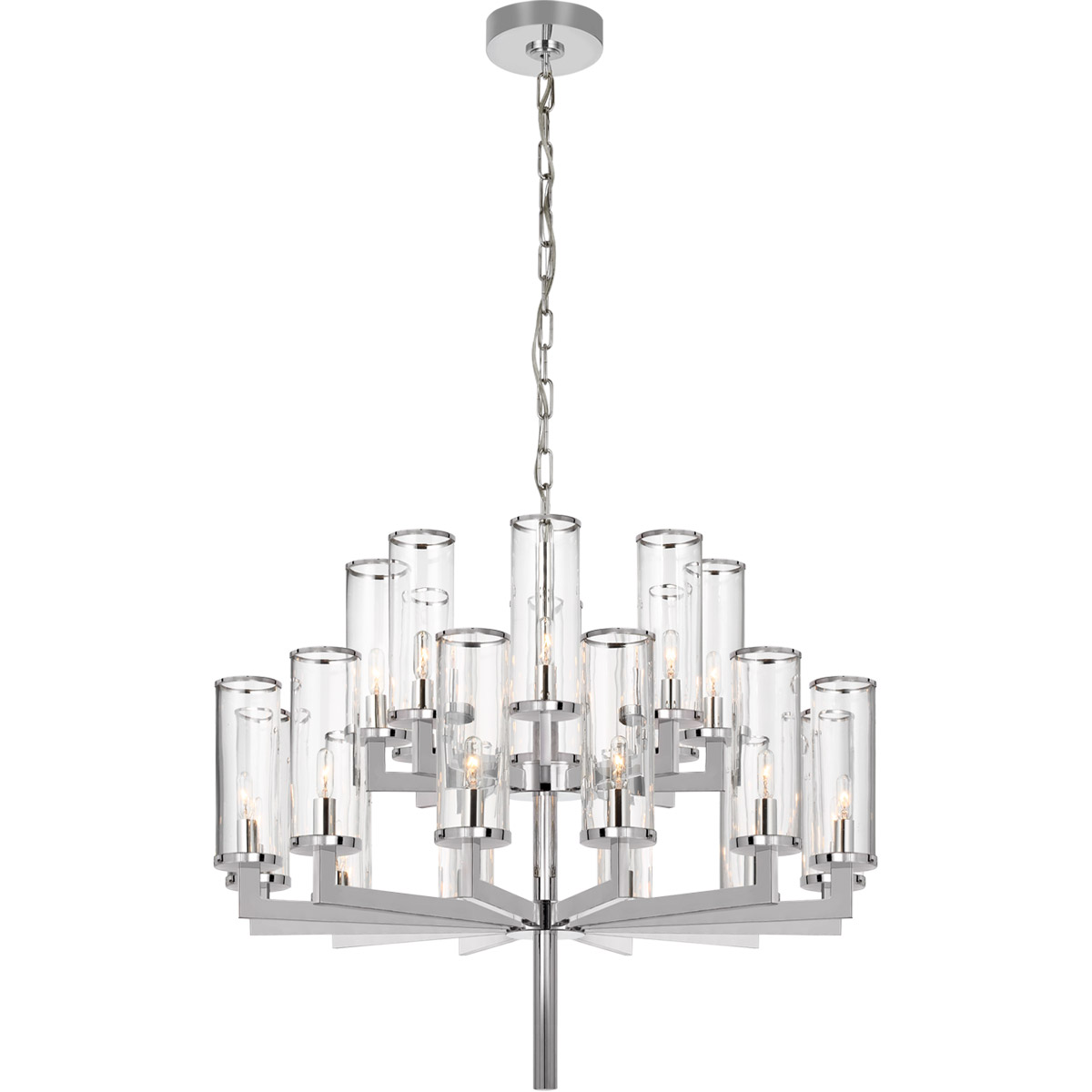 Visual Comfort Signature Collection KW5201PN-CG Kelly Wearstler Liaison 20 Light 34 inch Polished Nickel Double Tier Chandelier Ceiling Light in Clear