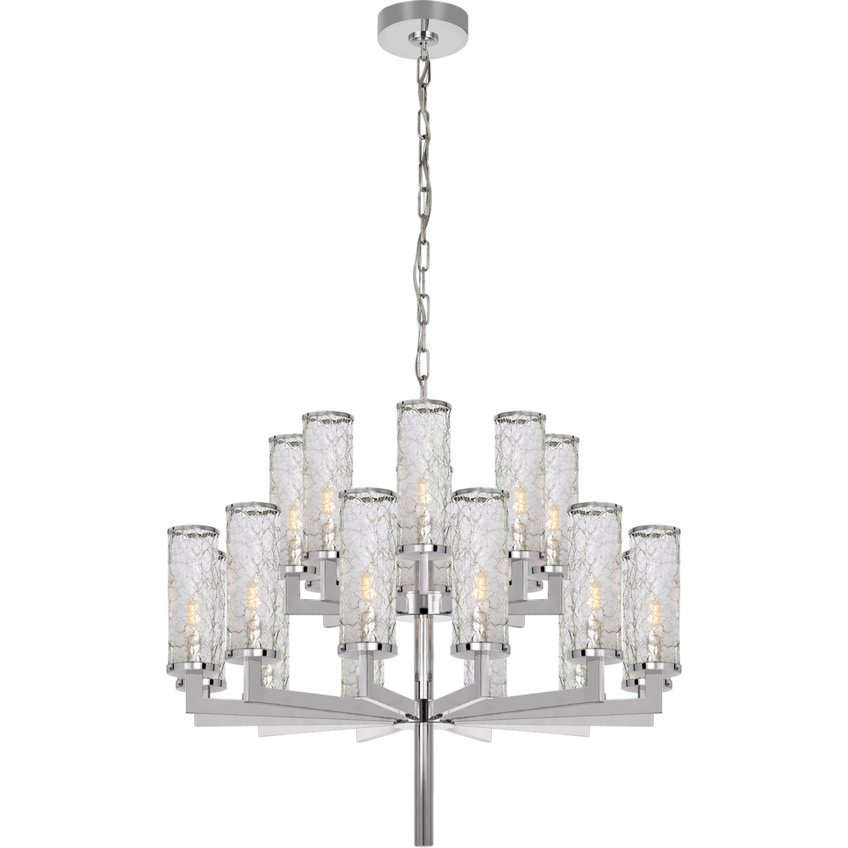 Visual Comfort Signature Collection KW5201PN-CRG Kelly Wearstler Liaison 20 Light 34 inch Polished Nickel Double Tier Chandelier Ceiling Light in Crac