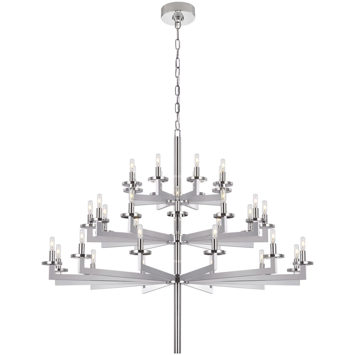 Visual Comfort Signature Collection KW5202PN Kelly Wearstler Liaison 32 Light 47.5 inch Polished Nickel Triple Tier Chandelier Ceiling Light in (None)