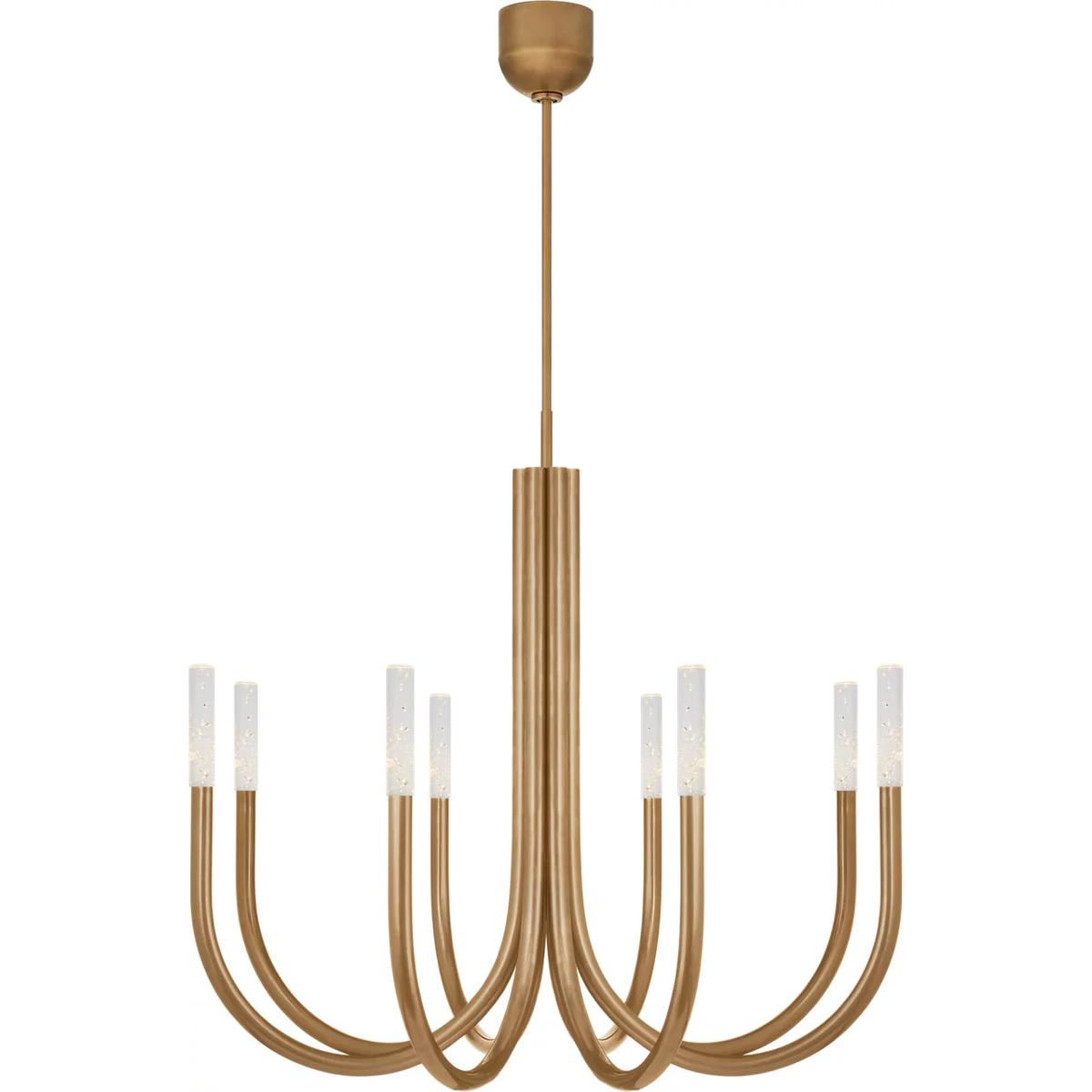 Visual Comfort Signature Collection KW5581AB-SG Kelly Wearstler Rousseau LED 38 inch Antique-Burnished Brass Chandelier Ceiling Light in Seeded Glass,