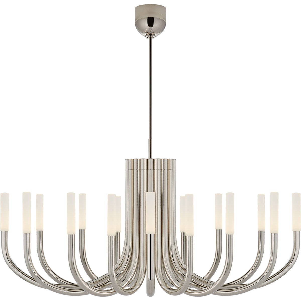 Visual Comfort Signature Collection KW5585PN-EC Kelly Wearstler Rousseau LED 50 inch Polished Nickel Chandelier Ceiling Light in Etched Crystal, Large