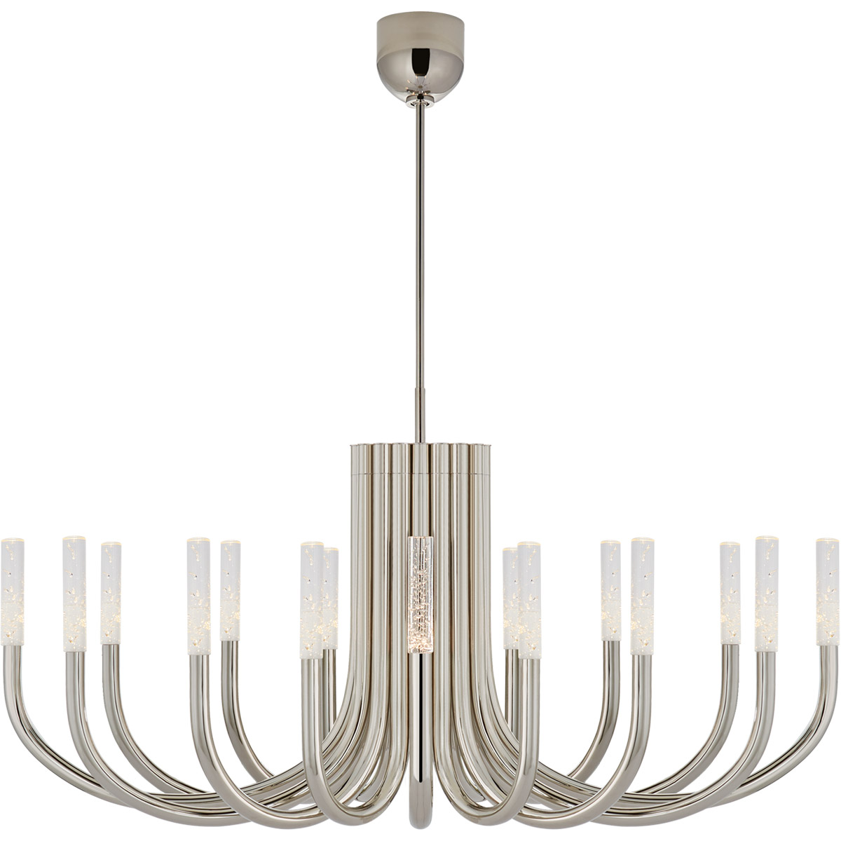 Visual Comfort Signature Collection KW5585PN-SG Kelly Wearstler Rousseau LED 50 inch Polished Nickel Chandelier Ceiling Light in Seeded Glass, Large