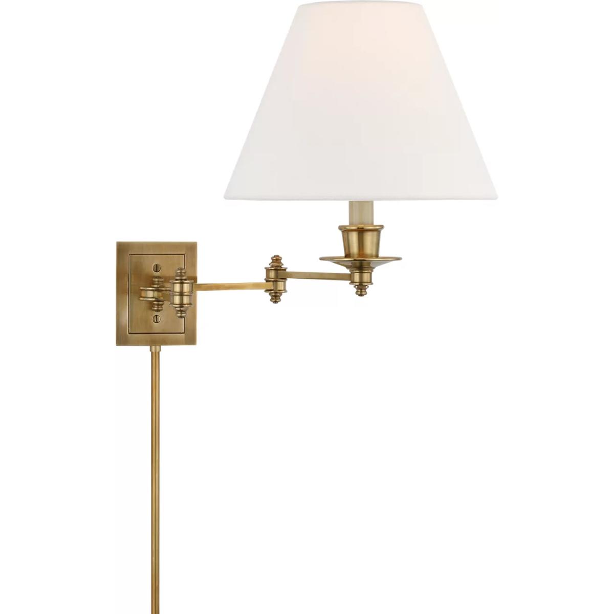 Lighting New York R-S2000HAB-L Visual Comfort Studio 19 inch 100.00 watt Hand-Rubbed Antique Brass Swing-Arm Wall Light in Linen S2000HAB-L - Open Box