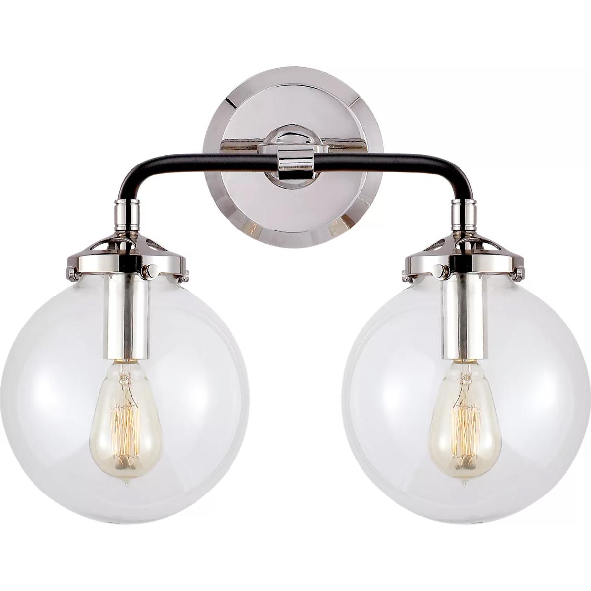 Visual Comfort Signature Collection S2026PN/BLK-CG Ian K. Fowler Bistro 2 Light 14 inch Polished Nickel and Black Bath Sconce Wall Light in Clear Glas