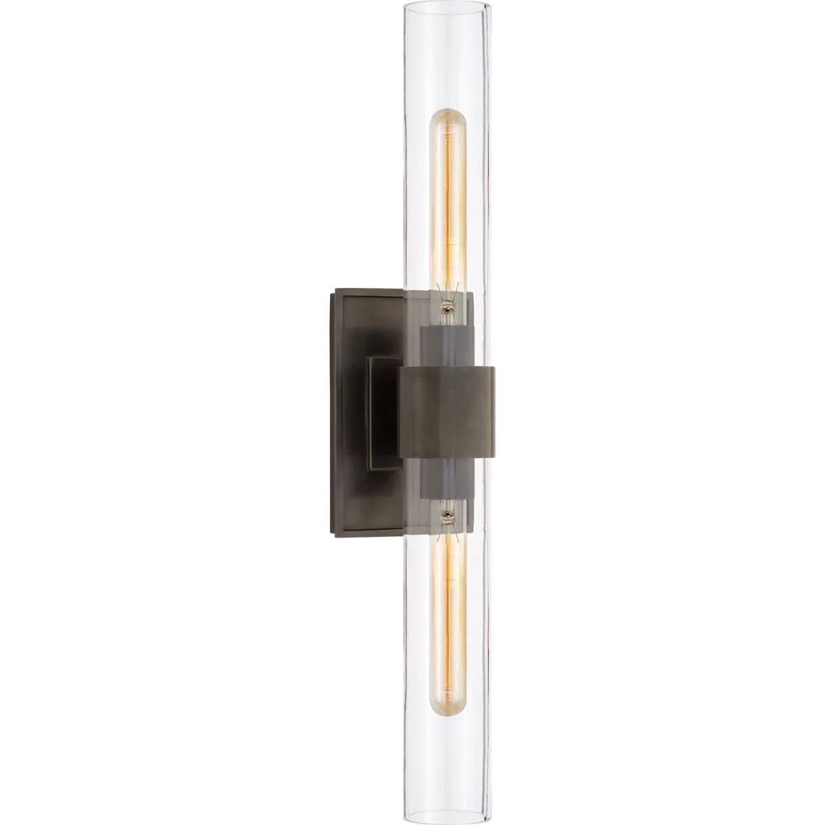 Visual Comfort Signature Collection S2164BZ-CG Ian K. Fowler Presidio 2 Light 4.75 inch Bronze Double Bath Sconce Wall Light in Clear Glass, Petite