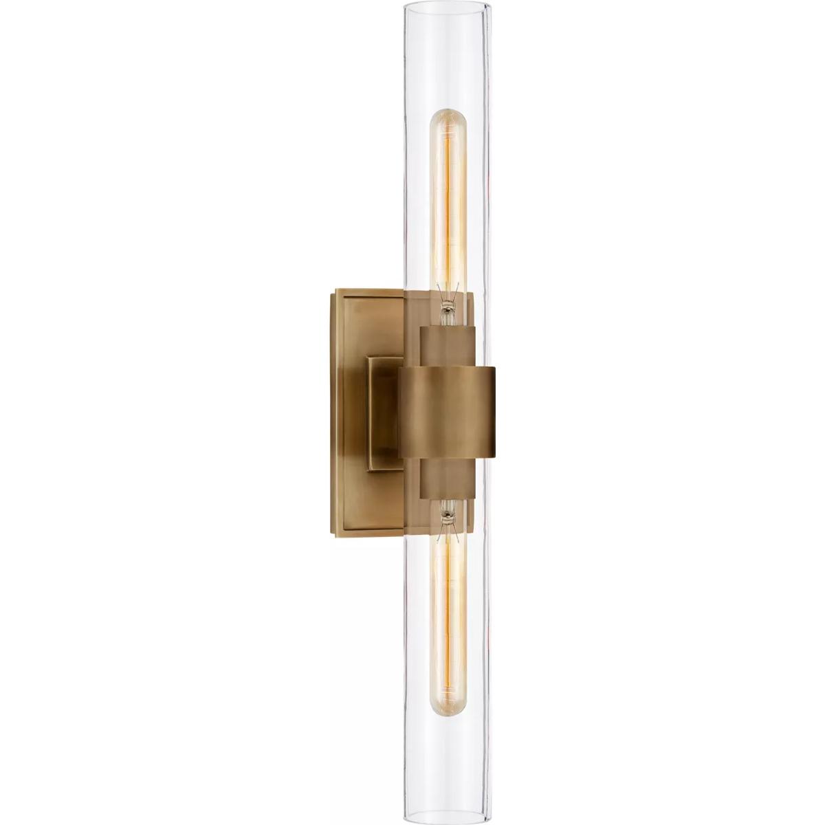 Visual Comfort Signature Collection S2164HAB-CG Ian K. Fowler Presidio 2 Light 4.75 inch Hand-Rubbed Antique Brass Double Bath Sconce Wall Light in Cl