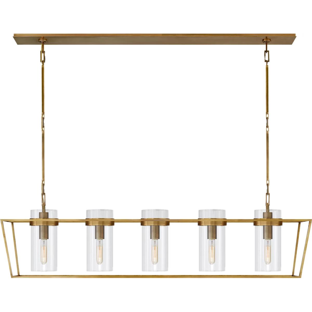 Visual Comfort Signature Collection S5177HAB-CG Ian K. Fowler Presidio 5 Light 54 inch Hand-Rubbed Antique Brass Linear Lantern Pendant Ceiling Light,