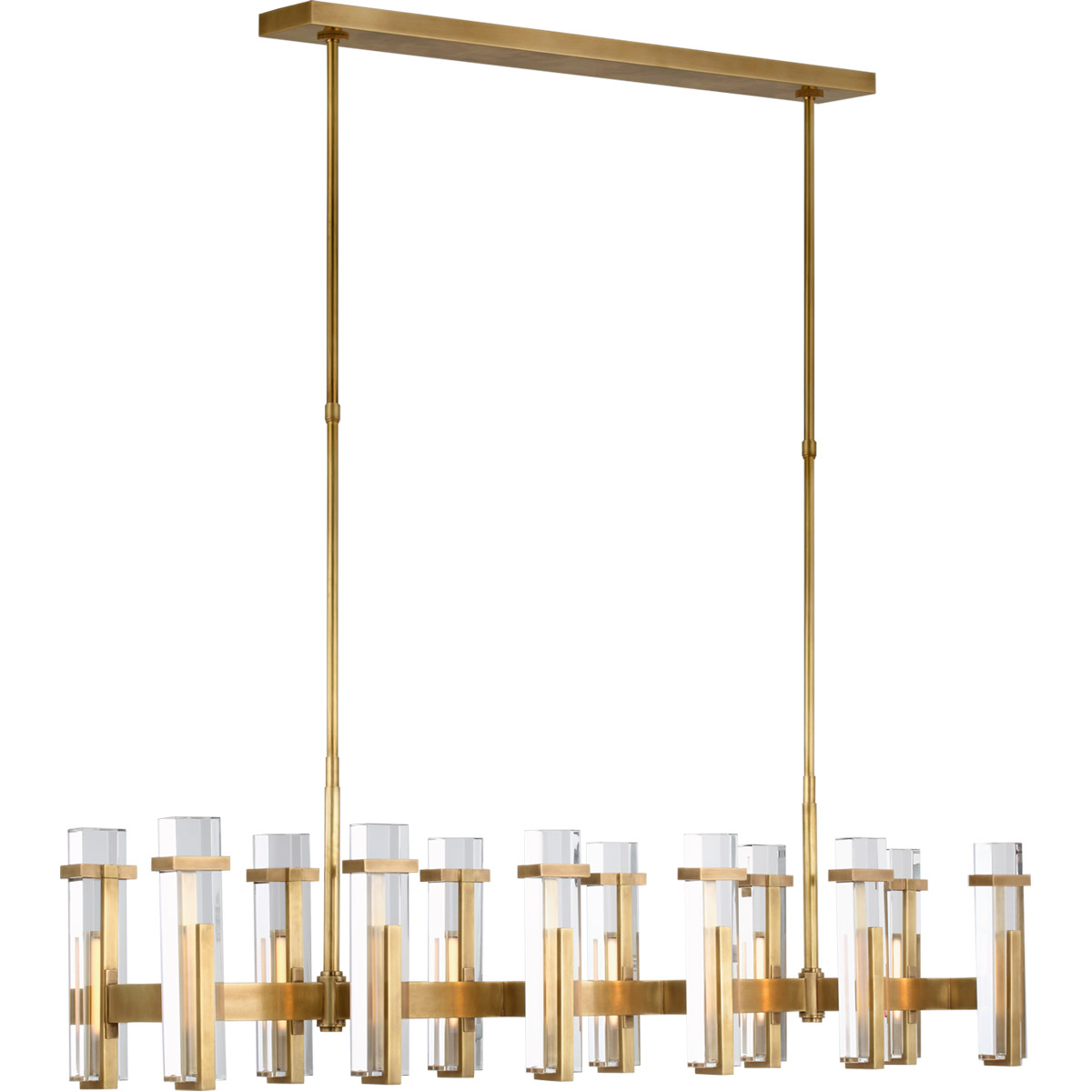 Visual Comfort Signature Collection S5915HAB-CG Ian K. Fowler Malik LED 54.75 inch Hand-Rubbed Antique Brass Linear Chandelier Ceiling Light in Clear