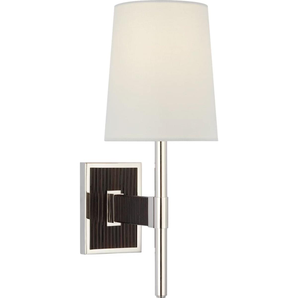 Visual Comfort Signature Collection SK2555PN/BRT-L Suzanne Kasler Elle LED 5.75 inch Polished Nickel and Black Rattan Single Sconce Wall Light, Small