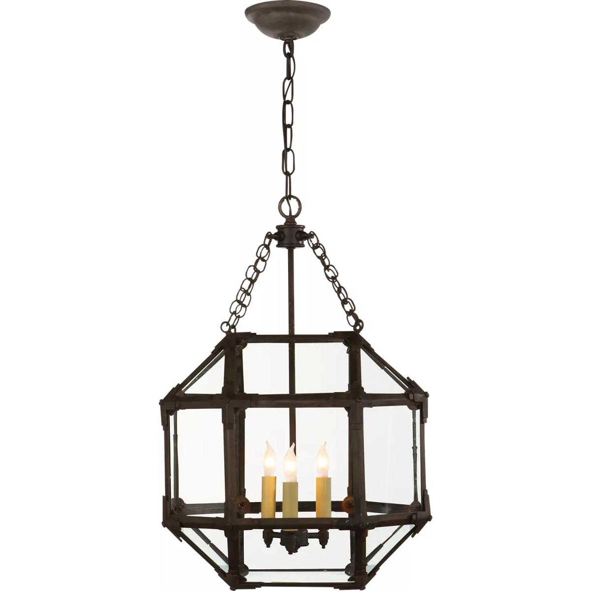 Visual Comfort Signature Collection SK5008AZ-CG Suzanne Kasler Morris 3 Light 13.5 inch Antique Zinc Lantern Pendant Ceiling Light in Clear Glass, Sma