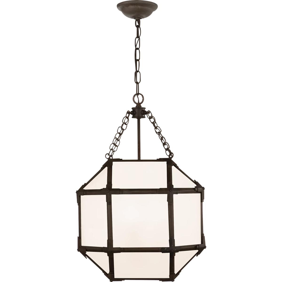 Visual Comfort Signature Collection SK5008AZ-WG Suzanne Kasler Morris 3 Light 13.5 inch Antique Zinc Lantern Pendant Ceiling Light in White Glass, Sma