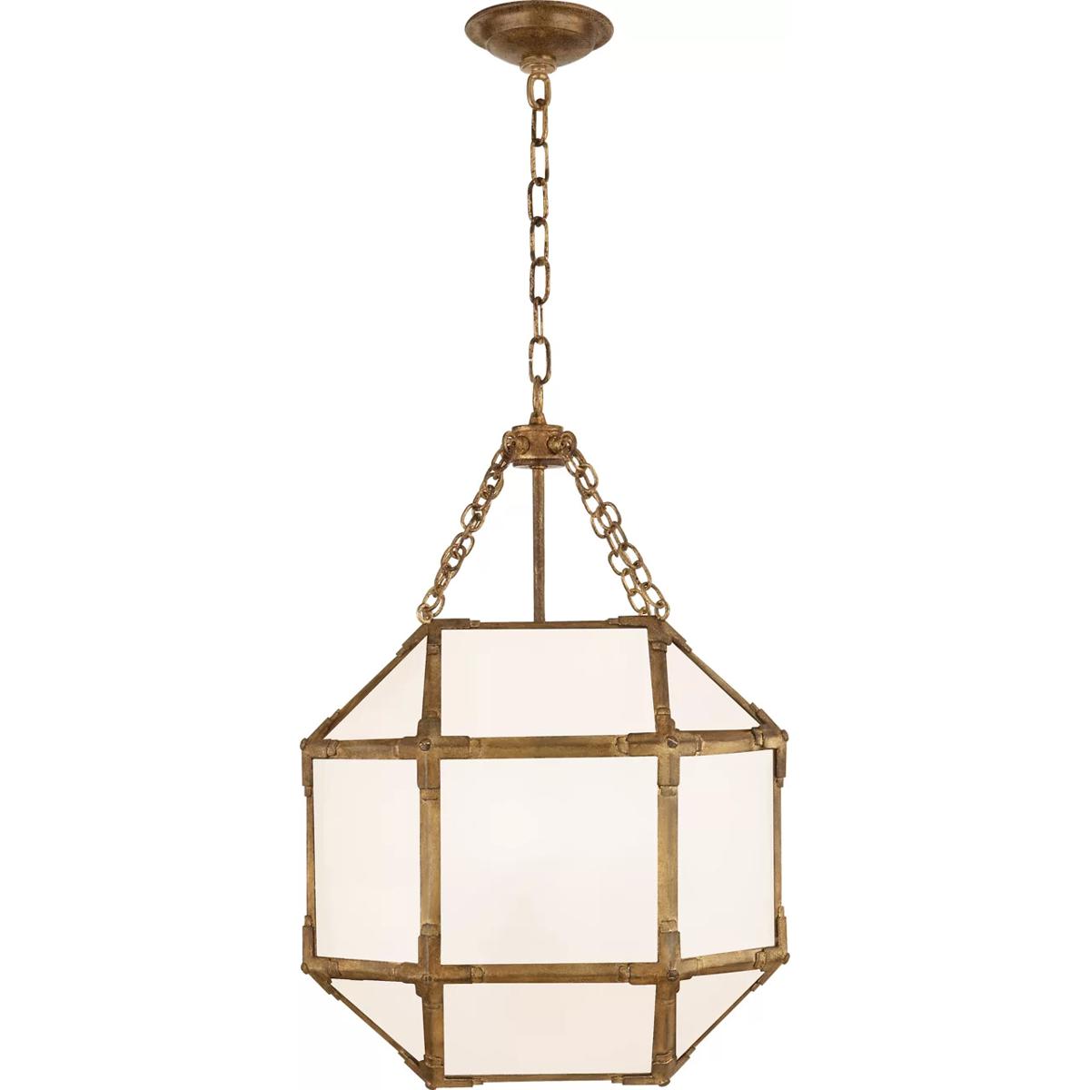 Visual Comfort Signature Collection SK5008GI-WG Suzanne Kasler Morris 3 Light 13.5 inch Gilded Iron Lantern Pendant Ceiling Light in White Glass, Smal