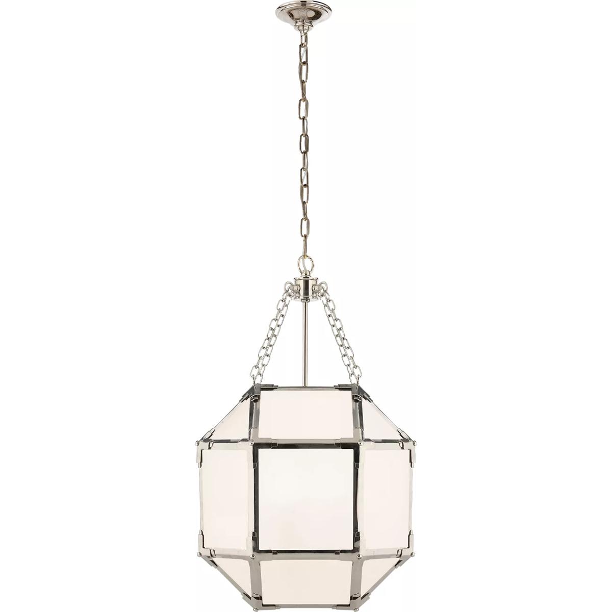 Visual Comfort Signature Collection SK5008PN-WG Suzanne Kasler Morris 3 Light 13.5 inch Polished Nickel Lantern Pendant Ceiling Light in White Glass,