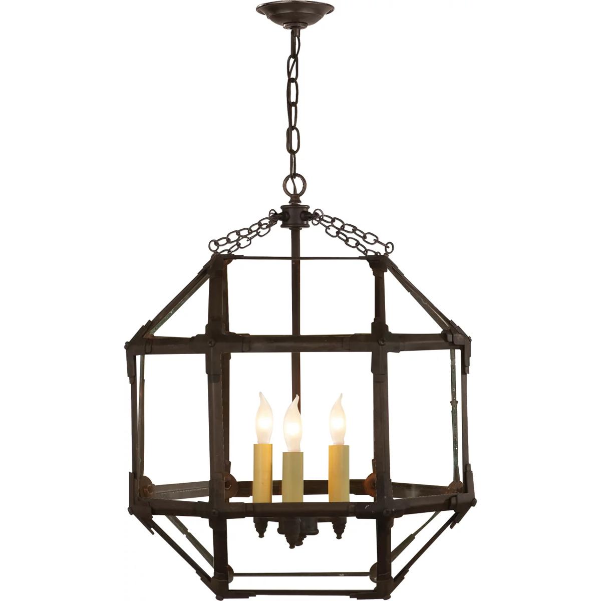 Visual Comfort Signature Collection SK5009AZ-CG Suzanne Kasler Morris 3 Light 18.5 inch Antique Zinc Lantern Pendant Ceiling Light in Clear Glass, Med