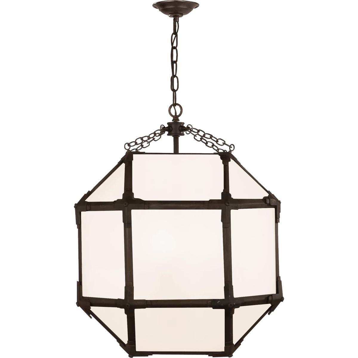Visual Comfort Signature Collection SK5009AZ-WG Suzanne Kasler Morris 3 Light 18.5 inch Antique Zinc Lantern Pendant Ceiling Light in White Glass, Med