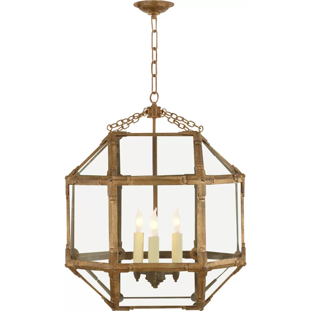 Visual Comfort Signature Collection SK5009GI-CG Suzanne Kasler Morris 3 Light 18.5 inch Gilded Iron Lantern Pendant Ceiling Light in Clear Glass, Medi