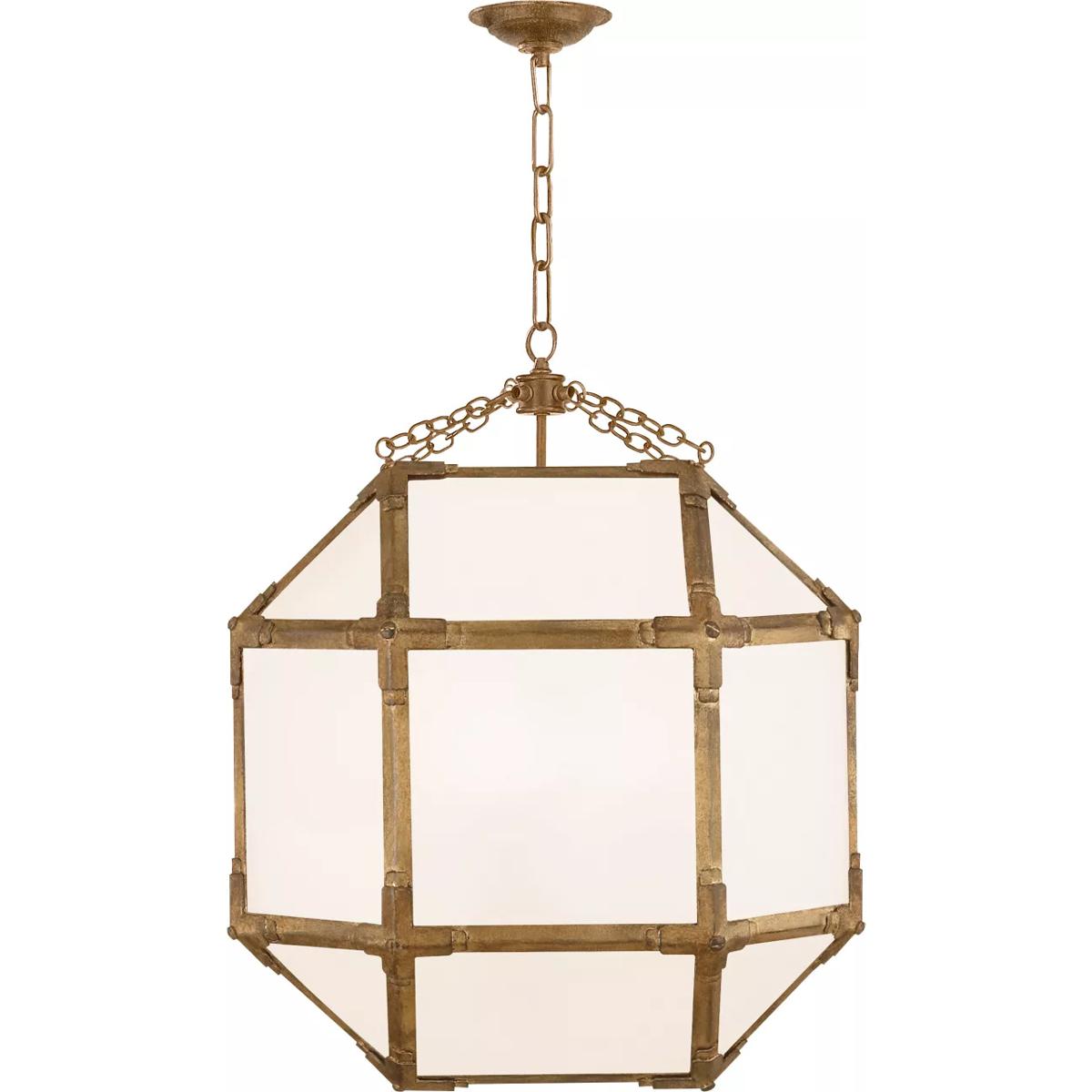 Visual Comfort Signature Collection SK5009GI-WG Suzanne Kasler Morris 3 Light 18.5 inch Gilded Iron Lantern Pendant Ceiling Light in White Glass, Medi