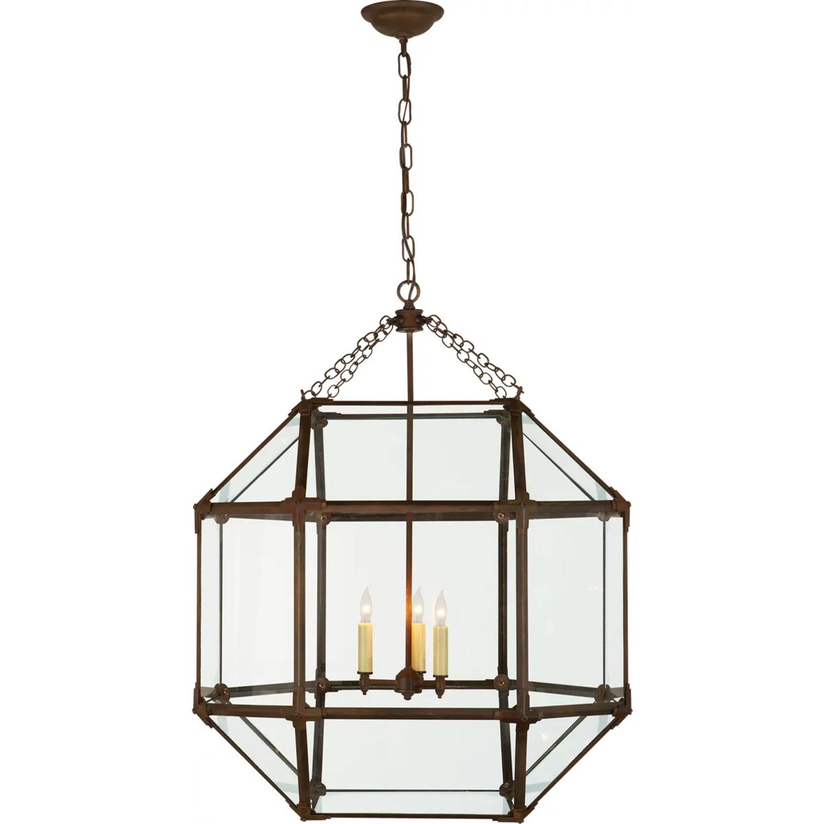 Visual Comfort Signature Collection SK5010AZ-CG Suzanne Kasler Morris 3 Light 23.25 inch Antique Zinc Lantern Pendant Ceiling Light in Clear Glass, La