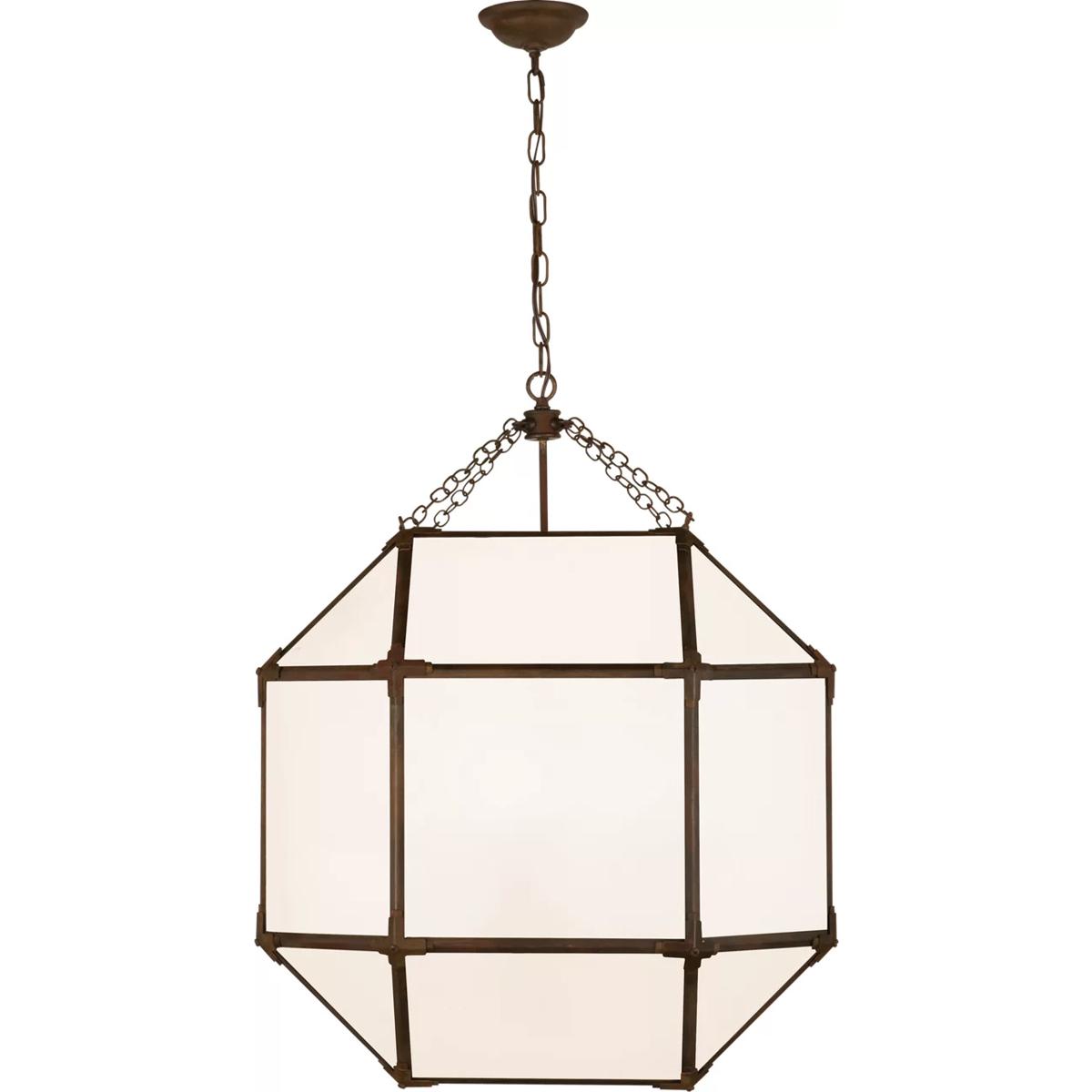 Visual Comfort Signature Collection SK5010AZ-WG Suzanne Kasler Morris 3 Light 23.25 inch Antique Zinc Lantern Pendant Ceiling Light in White Glass, La