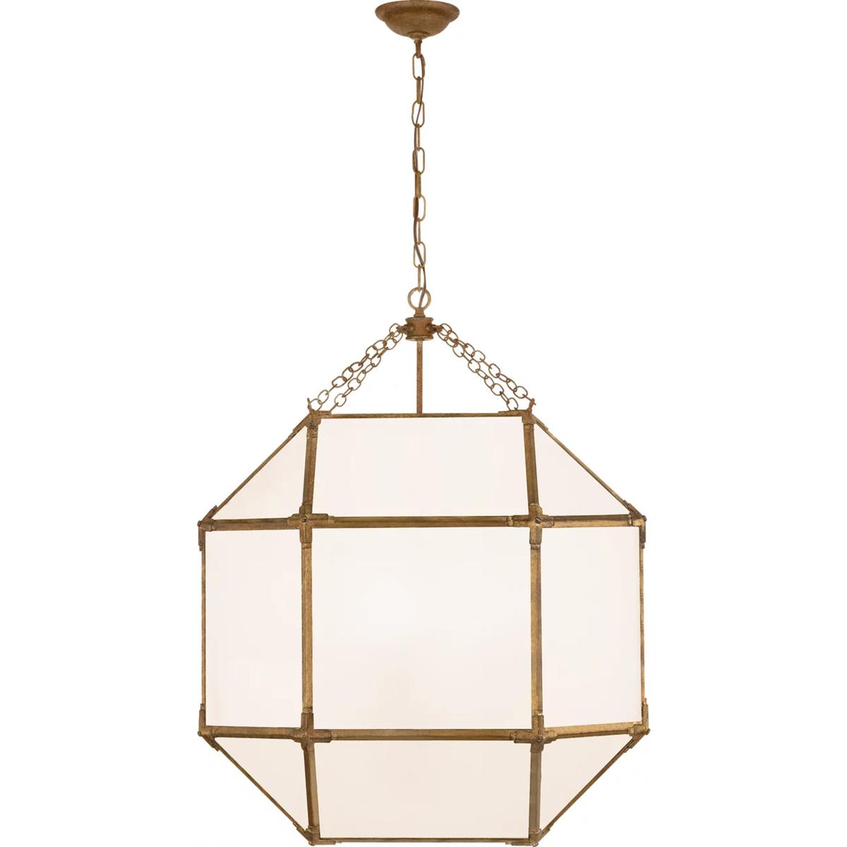 Visual Comfort Signature Collection SK5010GI-WG Suzanne Kasler Morris 3 Light 23.25 inch Gilded Iron Lantern Pendant Ceiling Light in White Glass, Lar