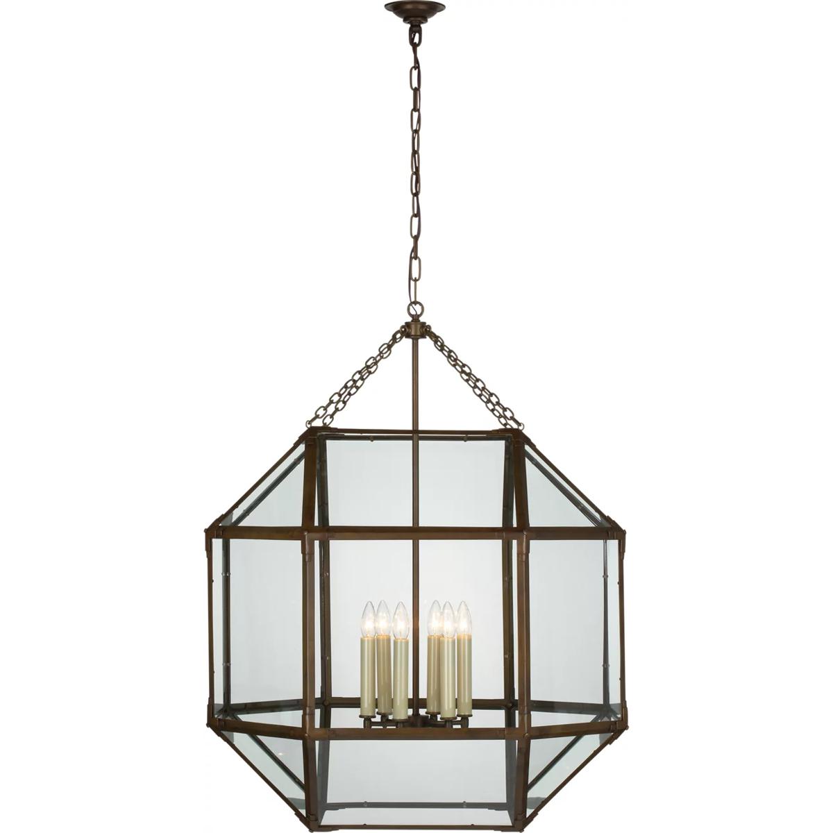 Visual Comfort Signature Collection SK5034AZ-CG Suzanne Kasler Morris LED 30.5 inch Antique Zinc Grande Lantern Pendant Ceiling Light in Clear Glass,