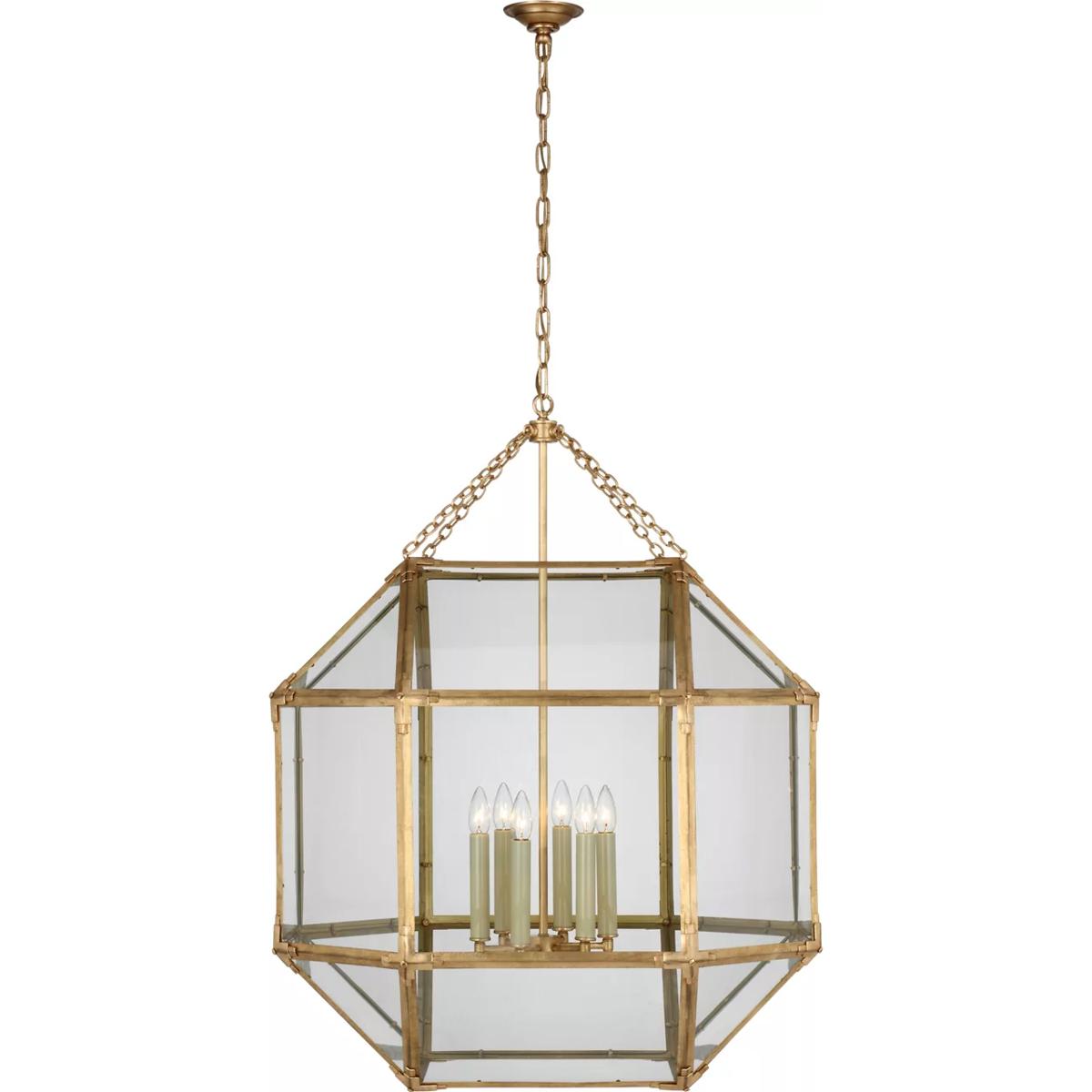 Visual Comfort Signature Collection SK5034GI-CG Suzanne Kasler Morris LED 30.5 inch Gilded Iron Grande Lantern Pendant Ceiling Light in Clear Glass, G
