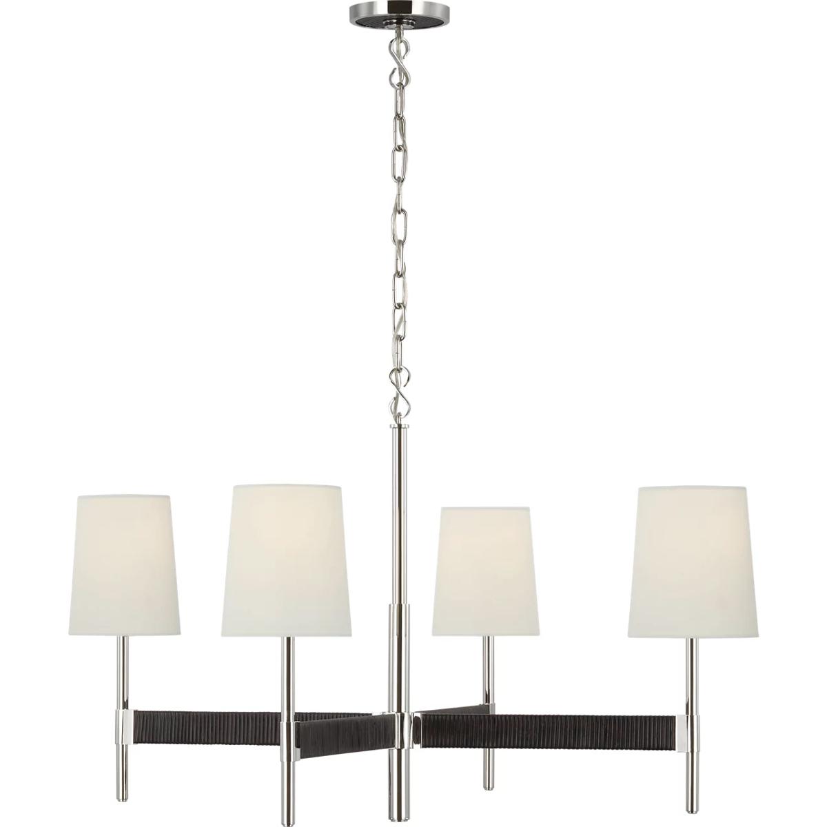 Visual Comfort Signature Collection SK5555PN/BRT-L Suzanne Kasler Elle LED 36 inch Polished Nickel and Black Rattan Chandelier Ceiling Light, Large