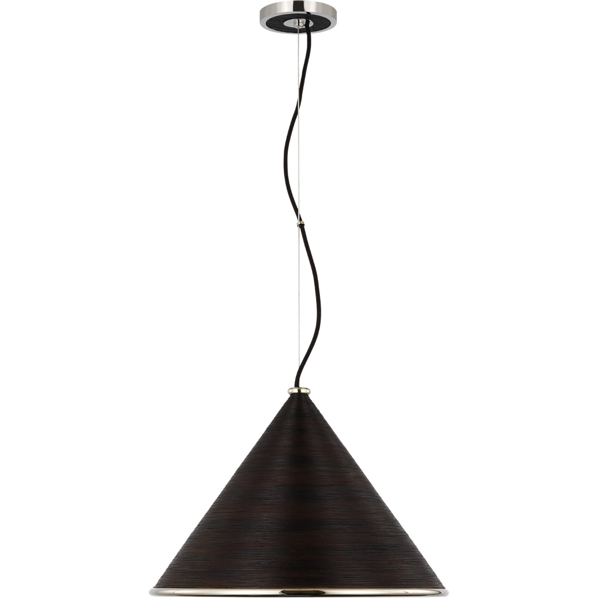 Visual Comfort Signature Collection SK5558PN-BRT Suzanne Kasler Reine LED 18.75 inch Polished Nickel and Black Rattan Pendant Ceiling Light, Large