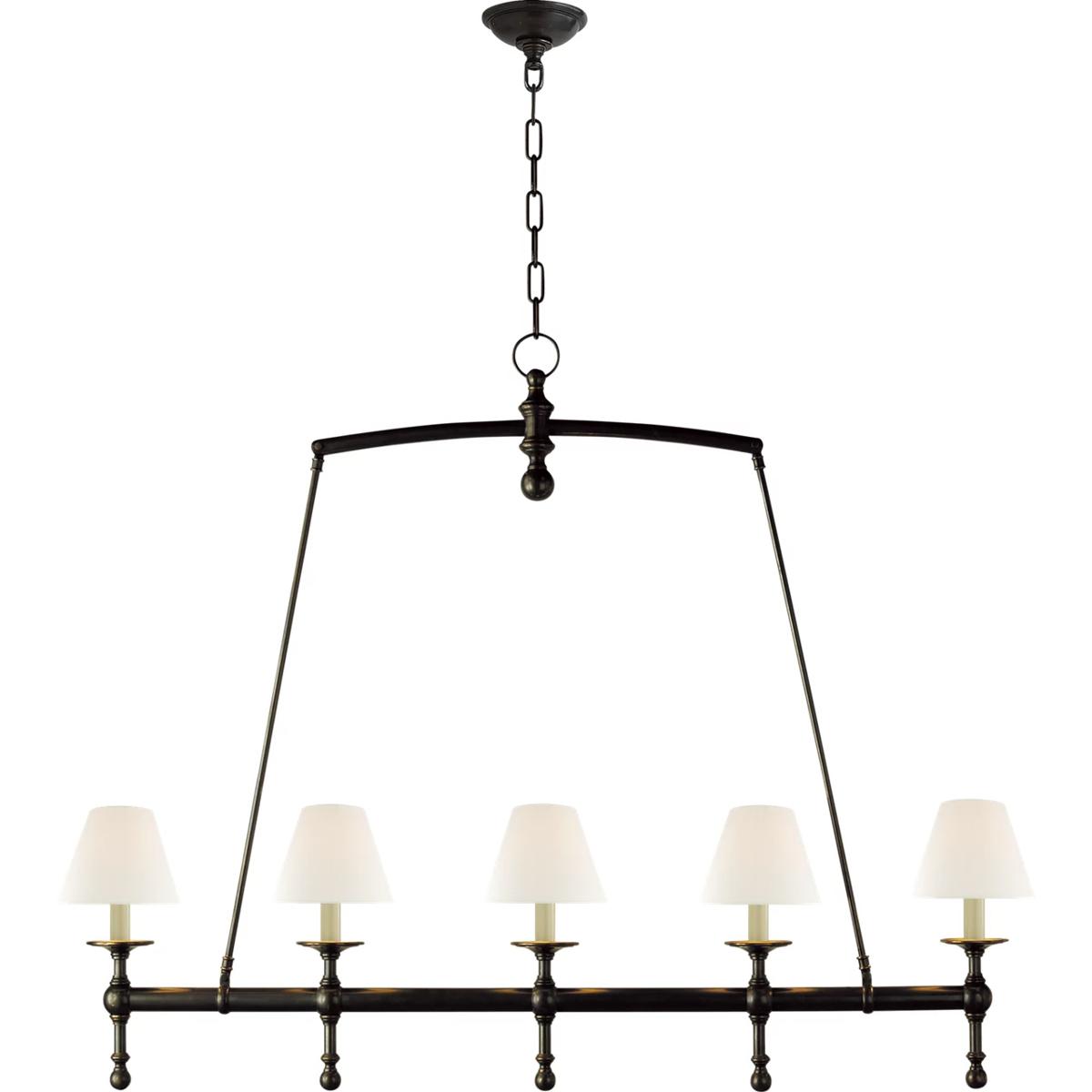 Visual Comfort Signature Collection SL5811BZ-L Chapman & Myers Classic2 5 Light 45.25 inch Bronze Linear Chandelier Ceiling Light in Linen