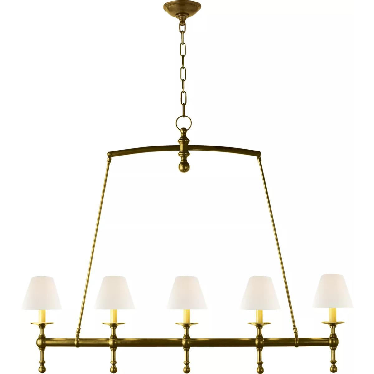 Visual Comfort Signature Collection SL5811HAB-L Chapman & Myers Classic2 5 Light 45.25 inch Hand-Rubbed Antique Brass Linear Chandelier Ceiling Light