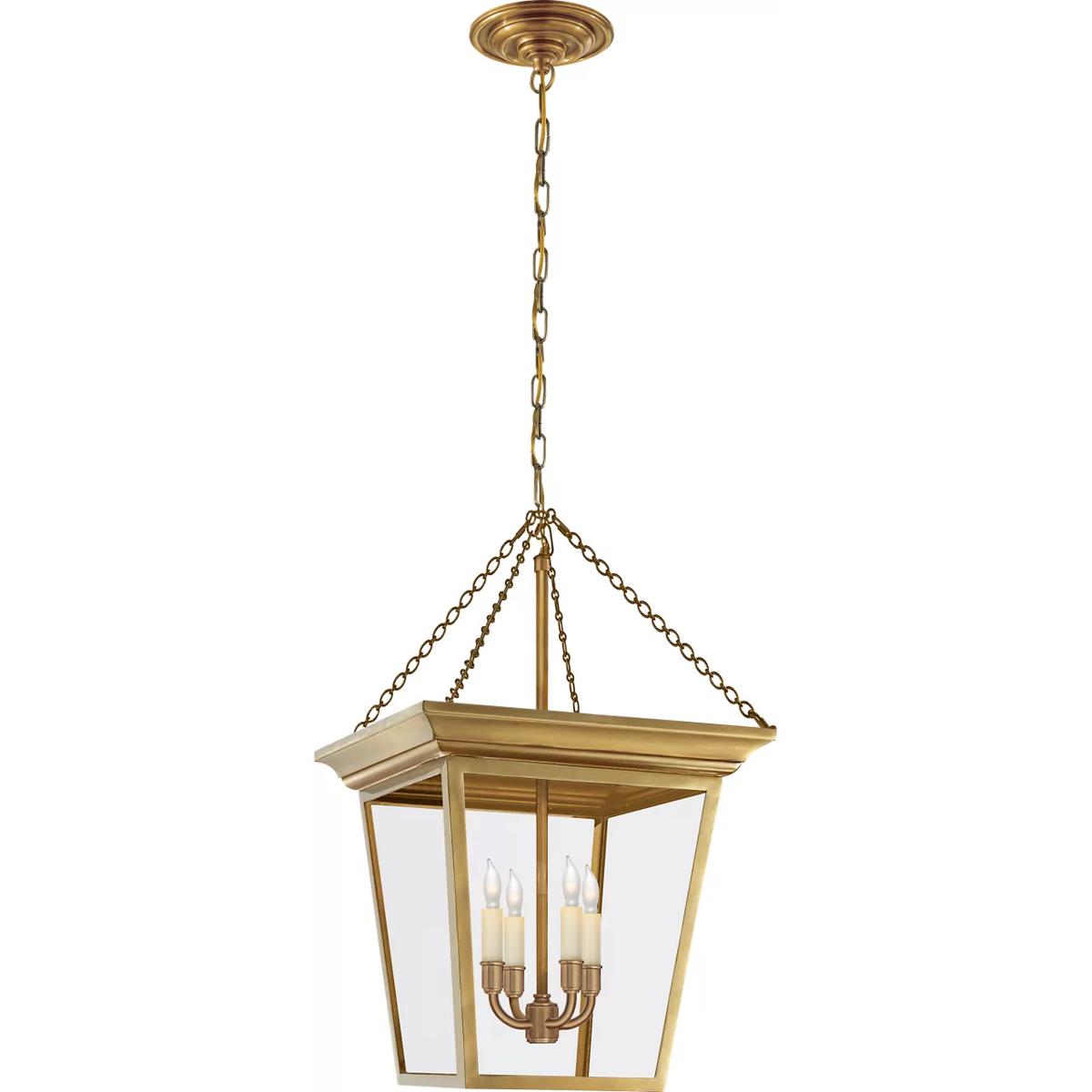 Visual Comfort Signature Collection SL5871HAB Chapman & Myers Cornice 4 Light 14.5 inch Hand-Rubbed Antique Brass Lantern Pendant Ceiling Light, Small