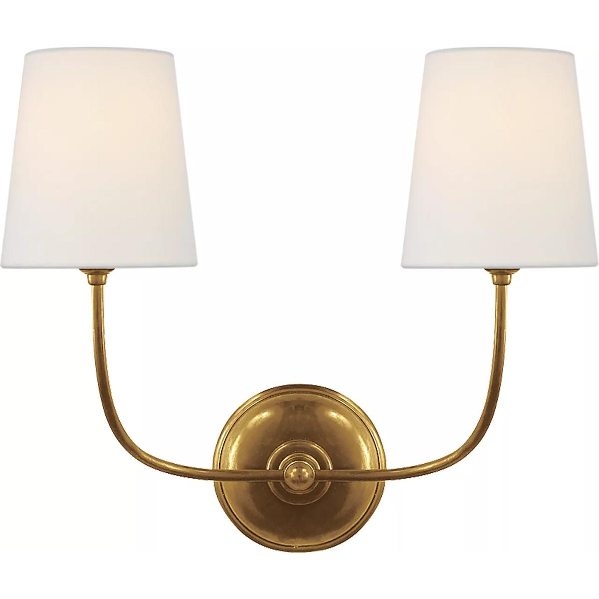 Visual Comfort Signature Collection TOB2008HAB-L Thomas O'Brien Vendome 2 Light 18 inch Hand-Rubbed Antique Brass Double Sconce Wall Light in Linen