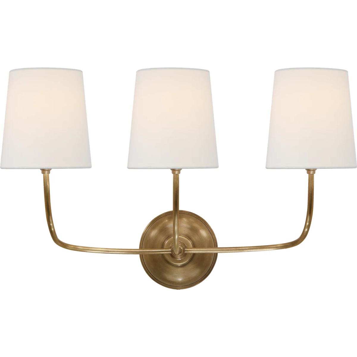 Visual Comfort Signature Collection TOB2009HAB-L Thomas O'Brien Vendome 3 Light 22 inch Hand-Rubbed Antique Brass Triple Sconce Wall Light in Linen