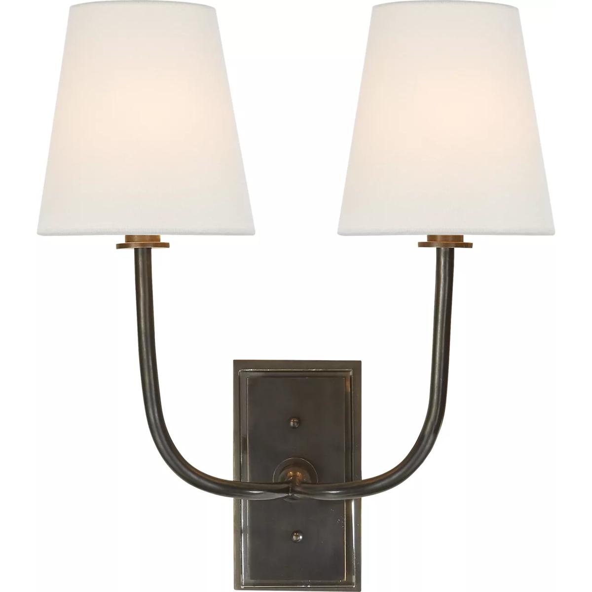 Lighting New York R-TOB2191BZ-L Visual Comfort Signature Collection Thomas O'Brien Hulton 2 Light 14 inch Bronze Double Sconce Wall Light in Linen TOB