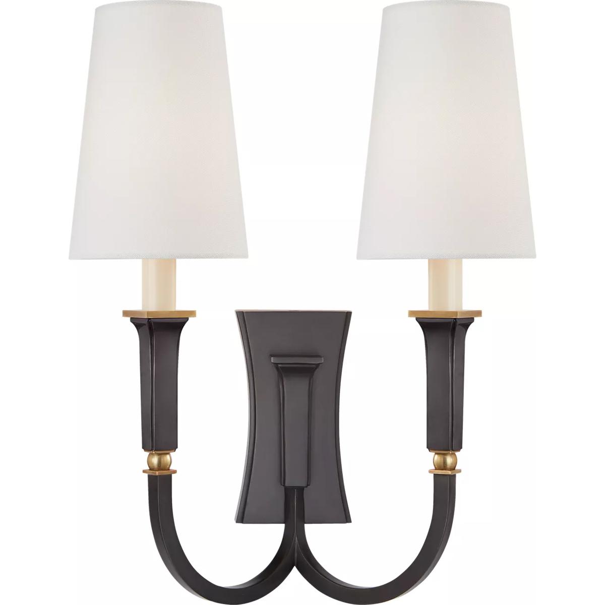 Visual Comfort Signature Collection TOB2273BZ/HAB-L Thomas O'Brien Delphia 2 Light 12.5 inch Bronze with Antique Brass Double Arm Sconce Wall Light in