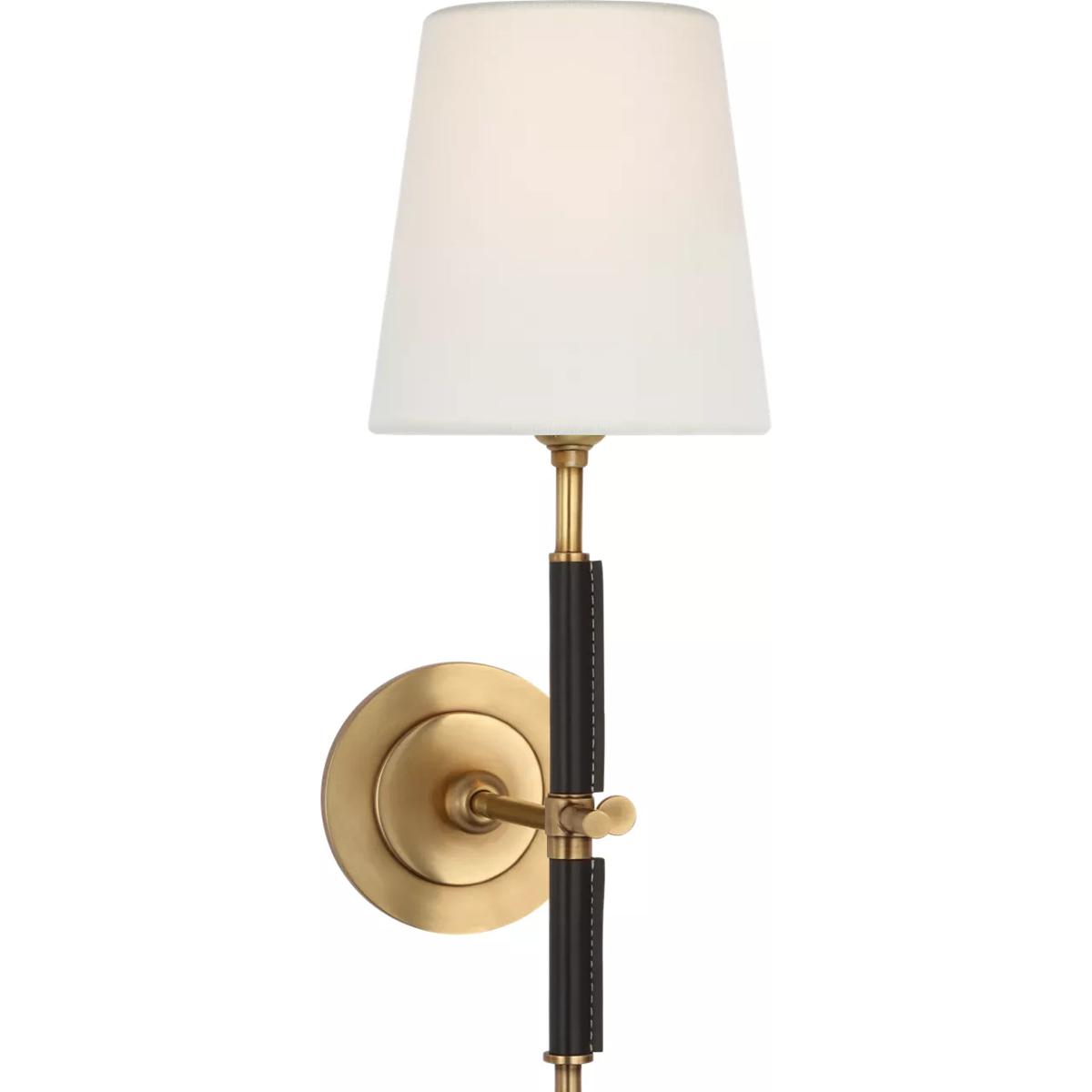 Visual Comfort Signature Collection TOB2580HAB/CHC-L Thomas O'Brien Bryant2 LED 5.5 inch Hand-Rubbed Antique Brass and Chocolate Leather Wrapped Sconc