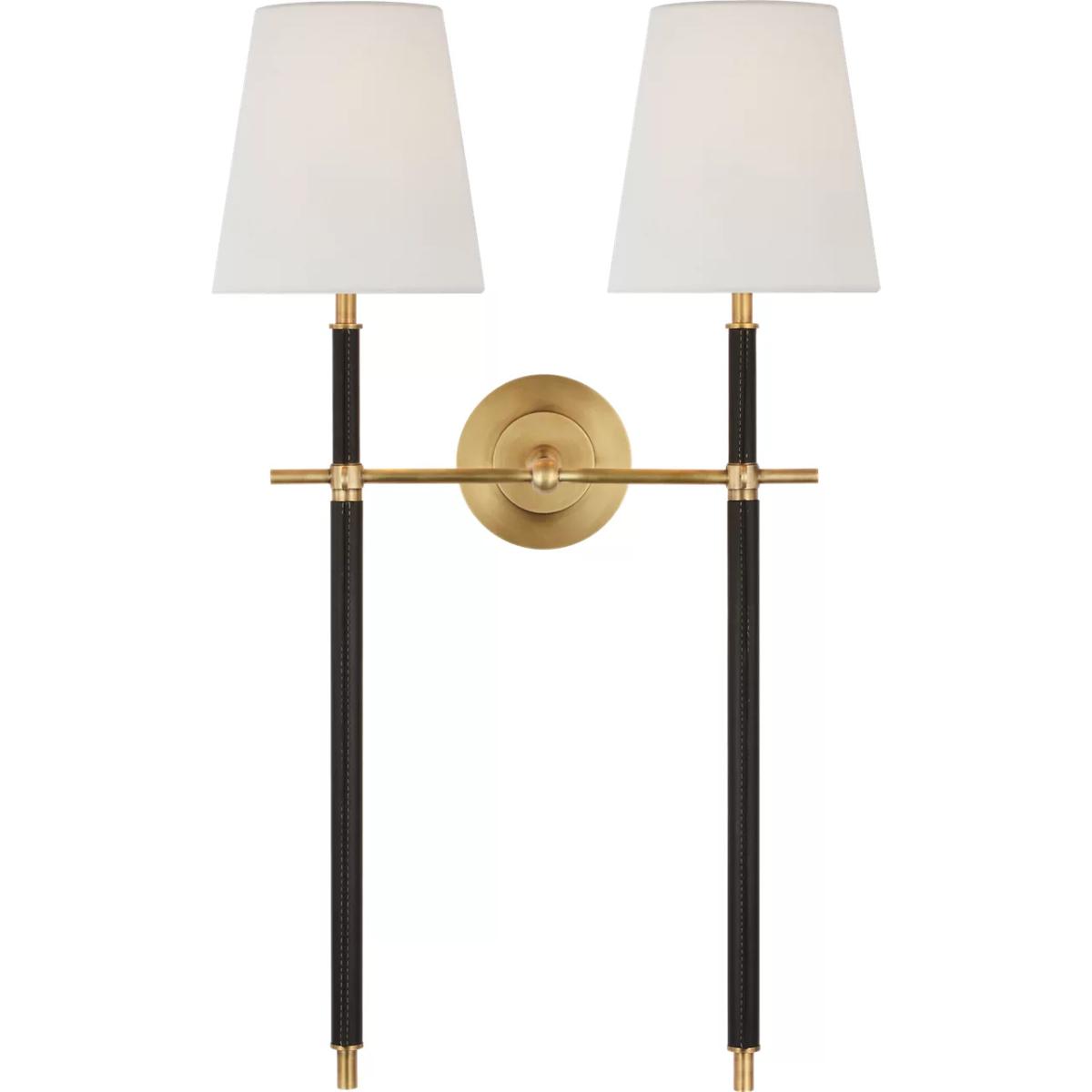 Visual Comfort Signature Collection TOB2584HAB/CHC-L Thomas O'Brien Bryant2 LED 16 inch Hand-Rubbed Antique Brass and Chocolate Leather Wrapped Double