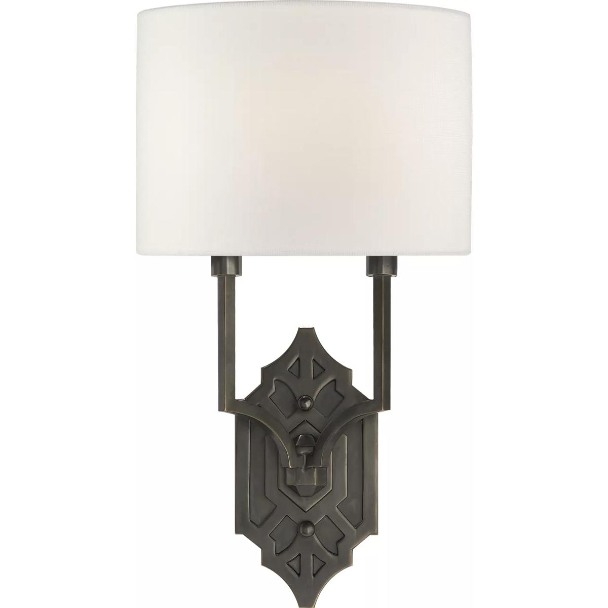 Visual Comfort Signature Collection TOB2600BZ-L Thomas O'Brien Silhouette 2 Light 8.75 inch Bronze Fretwork Sconce Wall Light in Linen