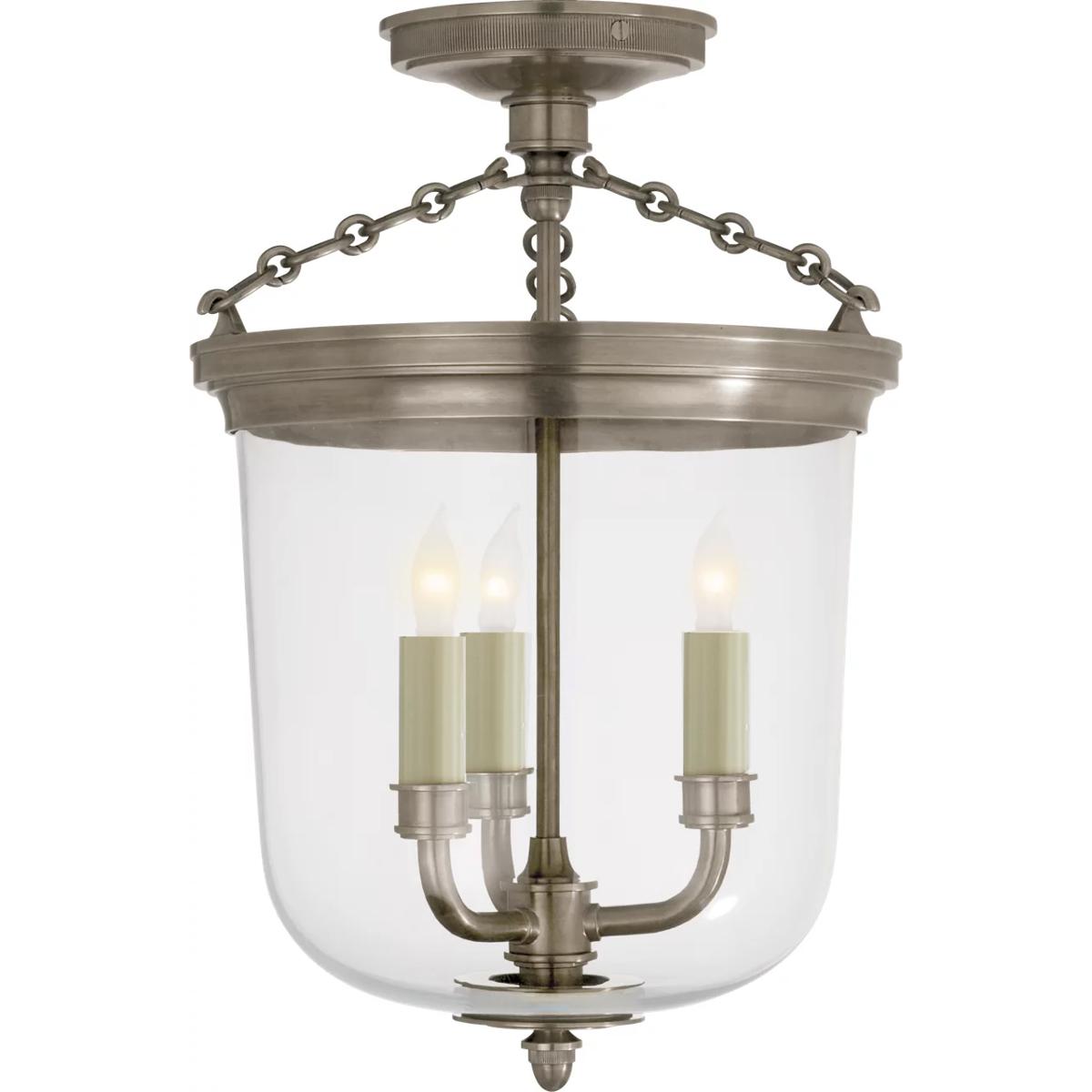 Visual Comfort Signature Collection TOB4212AN Thomas O'Brien Merchant 3 Light 11.25 inch Antique Nickel Semi-Flush Mount Ceiling Light