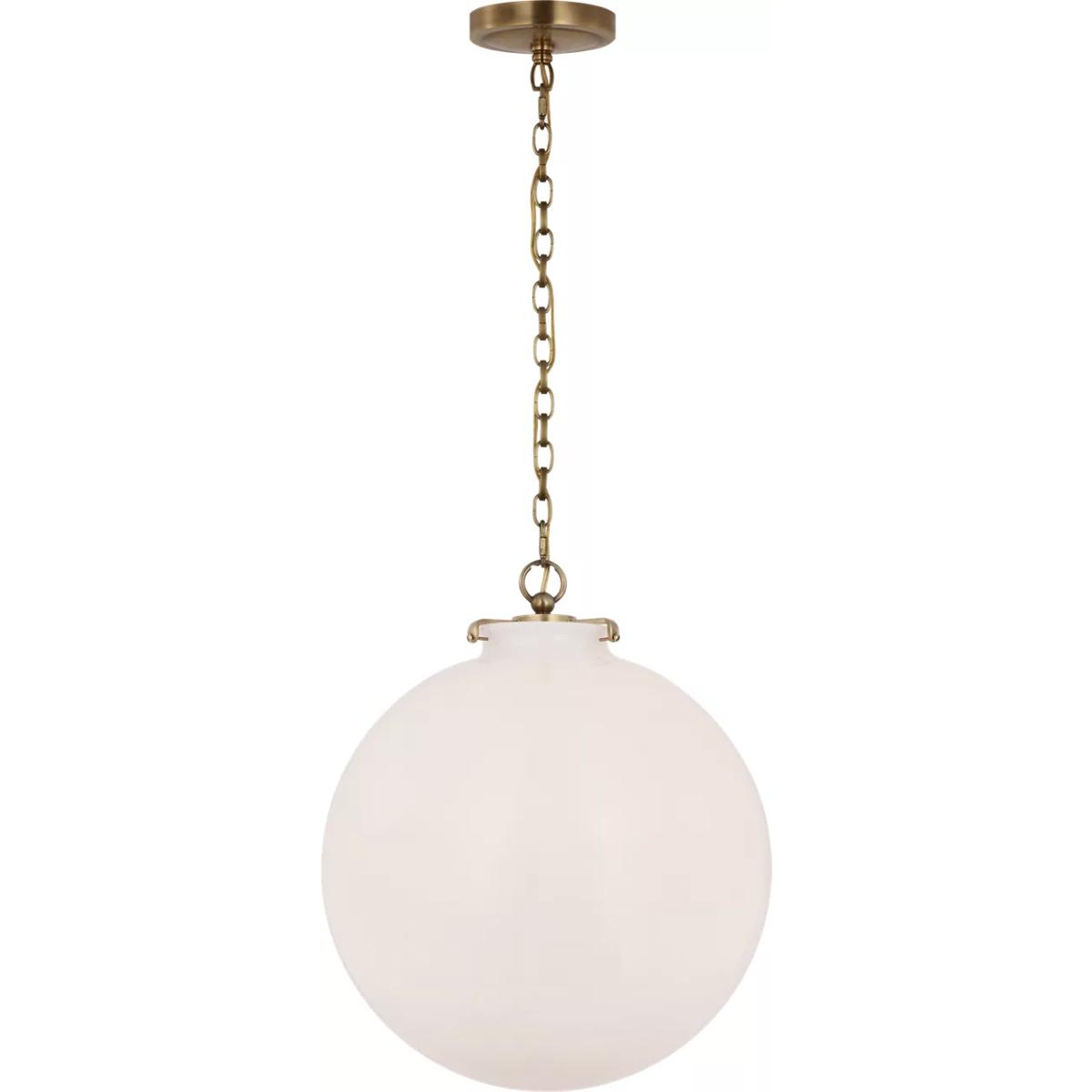 Visual Comfort Signature Collection TOB5227HAB/G4-WG Thomas O'Brien Katie LED 16 inch Hand-Rubbed Antique Brass Globe Pendant Ceiling Light in White G