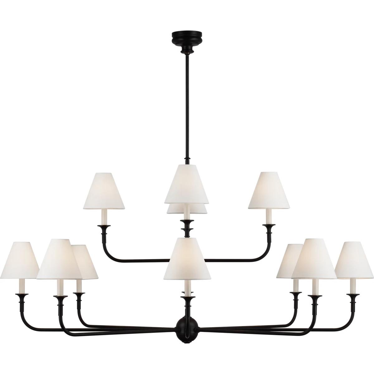 Visual Comfort Signature Collection TOB5453AI/EBO-L Thomas O'Brien Piaf LED 58 inch Aged Iron and Ebonized Oak Two-Tier Chandelier Ceiling Light, Gran