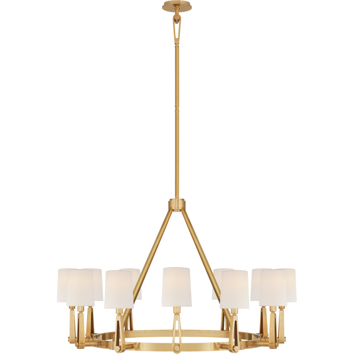 Visual Comfort Signature Collection TOB5512HAB-L Thomas O'Brien Alpha 12 Light 42 inch Hand-Rubbed Antique Brass Chandelier Ceiling Light in Linen, Gr