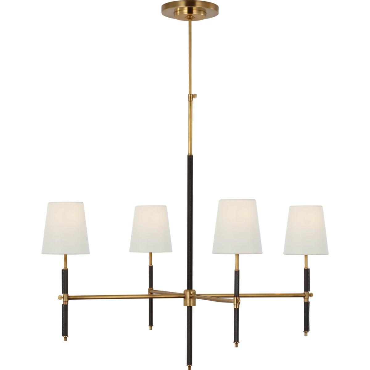Visual Comfort Signature Collection TOB5582HAB/CHC-L Thomas O'Brien Bryant2 LED 36 inch Hand-Rubbed Antique Brass and Chocolate Leather Wrapped Chande